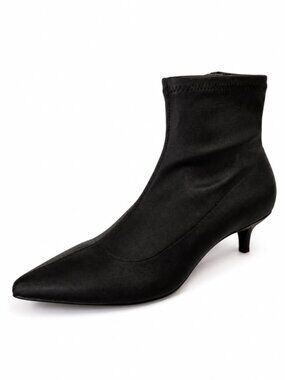 ZARA Black Sock Ankle Boots Kitten Heel Pointed Toe Size 37